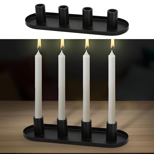 Stabkerzenhalter schwarz | 34,5x11,5x6,5cm Metall oval | Kerzentablett für 4 Kerzen Kerzenständer Stabkerzen (1 x Stabkerzenhalter schwarz) von Cepewa