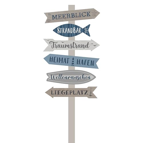 Strandschild Wegweiser maritim │Höhe 76 cm MDF naturfarben blau │6 Planken beschriftet von Cepewa