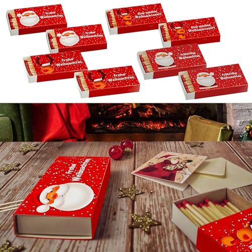 Streichhölzer 'Frohe Weihnachten' 8er Set │Verschiedene Motive 10cm lang 12,5x2x6,5cm Karton │ Zündhölzer Streichholzschachtel Anzünder (1 x Streichhölzer Weihnachten) von Cepewa