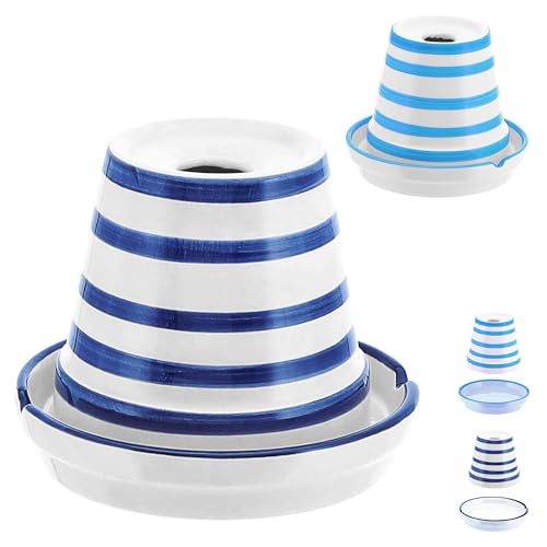 Sturmaschenbecher 2er Set │Ø12cmweiß dunkelblau hellblau Dolomit │Aufsatz abnehmbar │Blumentopf Windaschenbecher (2 x Aschenbecher Topf blau/weiß) von Cepewa