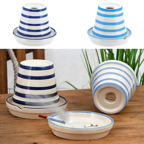 Sturmaschenbecher Ø 11,5cm │ Keramik weiß schwarz │Aufsatz abnehmbar │Windaschenbecher (2er Set Aschenbecher Topf) von Cepewa