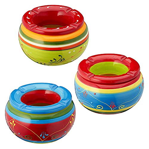 Sturmaschenbecher "Provence" 3er Set │Ø 13,5cm Keramik bunt │ Aufsatz abnehmbar │Windaschenbecher (3 x Sturmaschenbecher "Provence" Ø13,5cm) von Cepewa