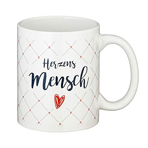 Tasse Kaffeebecher Herzensmensch mit Rautenmuster 300 ml Steinzeug Aufdruck Trinkbecher Kaffeetasse (1 x Tasse Herzensmensch Raute) von Cepewa