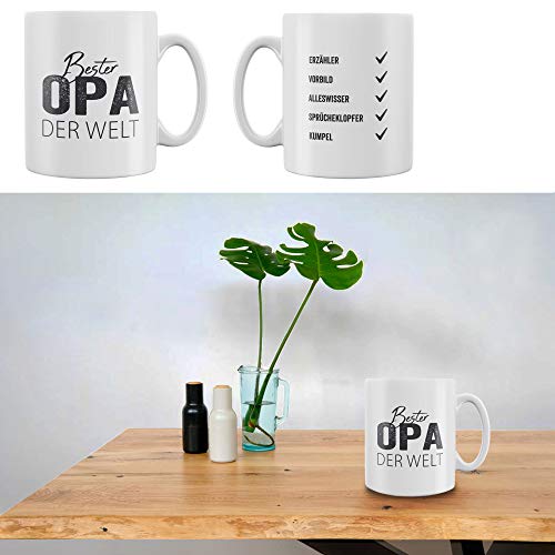 Tasse mit Aufdruck Papa, Mama, Opa, Oma Trinkbecher Becher Kaffeetasse Steinzeug Aufdruck (1 x Tasse Opa) von Cepewa