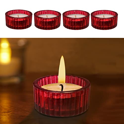 Teelichthalter 4er Set Rillendesign │ Glas rot Ø5x3cm │ Glasgefäß für Teelicht Kerze│ Tischdekoration Adventsdeko (1 x 4er Set Teelichthalter rot) von Cepewa