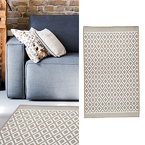 Teppich Outdoor 90x150 cm │Kunststoff beige-weiß │ Bodenmatte für Außenbereich (1 x Teppich beige/weiß) von Cepewa