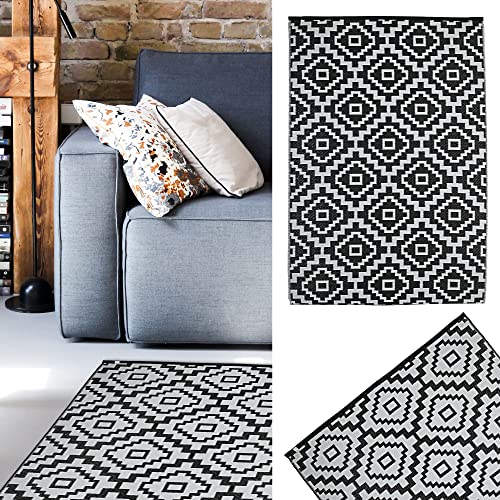 Teppich Outdoor 120x180 cm │Kunststoff schwarz-weiß Wendeteppich │ Bodenmatte für Außenbereich (1 x Teppich 120x180cm schwarz) von Cepewa