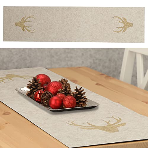 Tischläufer Hirschkopf | beige Gold 30x120x0,03cm 100% Polyester Filz | Tischdekoration Platzset Filzkorb Tischläufer (1 x Tischläufer Hirschkopf beige) von Cepewa