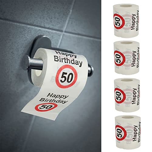 Toilettenpapier 4er Set "Happy Birthday50" │50.Geburtstag 24 Meter 2-lagig 180gr/qm │ Klopapier Motivpapier WC-Papier (4 x Toilettenpapier 50) von Cepewa