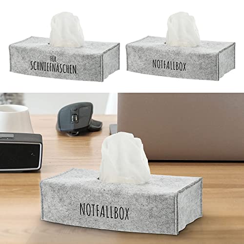 Tücherspender Abdeckung 2er Set │ 25x13x6cm hellgrau Filz │ Spender Box Aufdruck "Für Schniefnäschen" "Notfallbox" (1 x 2er Set Tücherspender hellgrau) von Cepewa