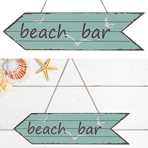 Türschild "Beach Bar" Richtungspfeil | 12x40x1cm Holz türkis maritim | Hinweisschild Türhänger Holzschild von Cepewa