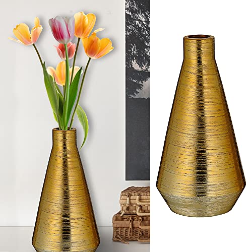 Vase Gold │matt 14x28x14cm │Steinzeug Blumenvase │Blumen Gräser Pflanzen Dekovase (1 x Vase Gold 28cm) von Cepewa