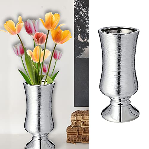 Vase Silber │matt 10,5x24x10,5cm │Steinzeug Blumenvase │Blumen Gräser Pflanzen Dekovase (1 x Vase Silber 24cm) von Cepewa
