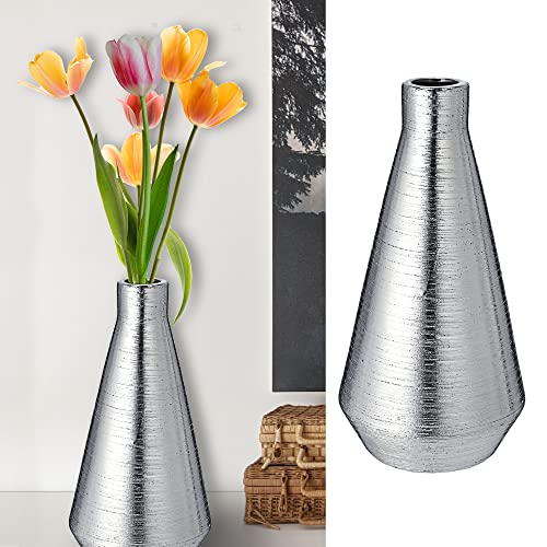 Vase Silber │matt 14 x28x14cm Steinzeug Blumenvase │Blumen Gräser Pflanzen Dekovase (1 x Vase Silber 28cm) von Cepewa