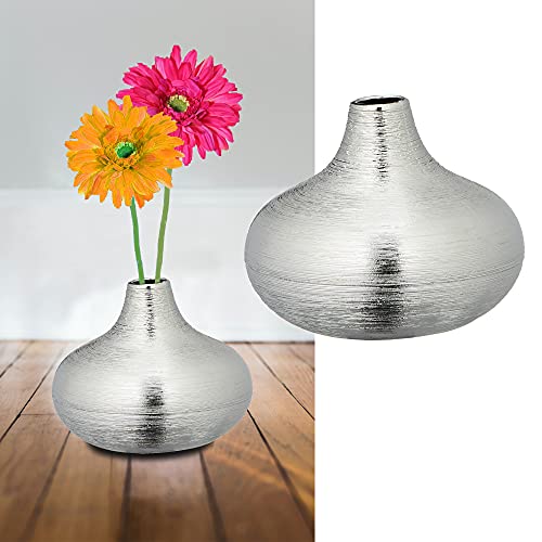 Vase Silber matt │bauchige Form H13cm │Steinzeug Blumenvase │Blumen Gräser Pflanzen Dekovase (1 x Vase matt bauchig H13cm) von Cepewa