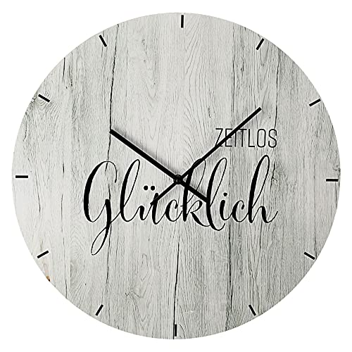 Wanduhr mit Spruch Zeitlos Glücklich... | Ø45cm MDF batteriebetrieben | Sinnspruch Uhr Designeruhr Vintage Shabby Chic (1 x Wanduhr Design III) von Cepewa