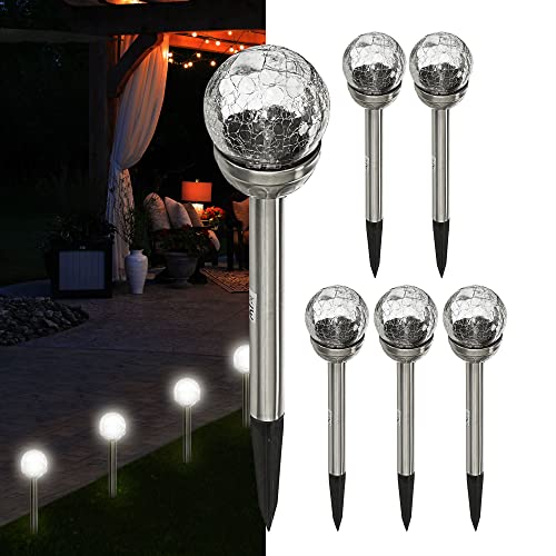 Cepewa Wegeleuchte 6er Set solarbetrieben │Crackle-Design Ø 8 cm │ Gartenlampe Bodenstecker Gartendeko (1 x 6er Set Solar Wegeleuchte Crackle Ø8cm) von Cepewa