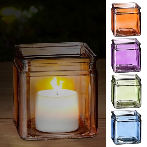 Windlicht 4er Set quadratisch | Glas 10x10x10cm orange blau grün lila | Kerzenhalter für Teelichter von Cepewa
