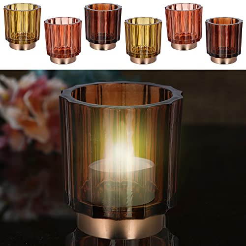 Windlicht 6er Set │9,2x10cm 3 Farben Sockel Glas│ Teelichthalter Kerzenhalter Kerzenständer (1 x 6er Set Windlicht Ø9,2x10cm) von Cepewa