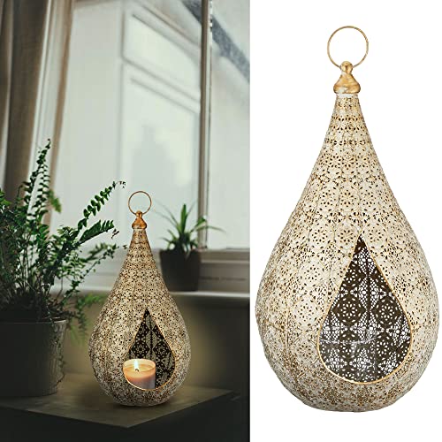 Windlicht Mandala-Design │ Glas Metall Gold weiß │ Glaseinsatz für Kerze Teelicht (1 x Windlicht Mandala L) von Cepewa