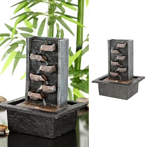 Zimmerbrunnen mit Beleuchtung │21,5x28cm LED warmweiß Steinoptik │Feng Shui Design │Springbrunnen mit Pumpe (1 x LED Brunnen Design10) von Cepewa