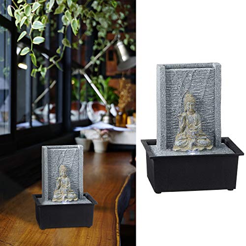 Zimmerbrunnen mit Beleuchtung │Buddhafigur in Steinoptik Höhe 26,5 cm│Feng Shui Design │Springbrunnen mit Pumpe (1 x LED Brunnen Design4) von Cepewa