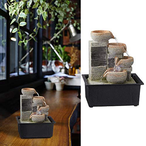 Zimmerbrunnen mit Beleuchtung │in Steinoptik Höhe 25 cm │Feng Shui Design │Springbrunnen mit Pumpe (1 x LED Brunnen Design3) von Cepewa