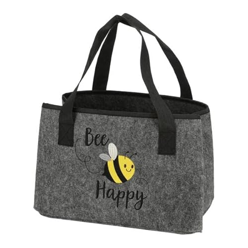 wunderschöne Filztasche Bee happy/Biene Stickerei Farbe grau,Kaminholztasche Filzkorb Kaminholztasche Kaminholzkorb Korb Filz Zeitungsständer Zeitungskorb von Cepewa