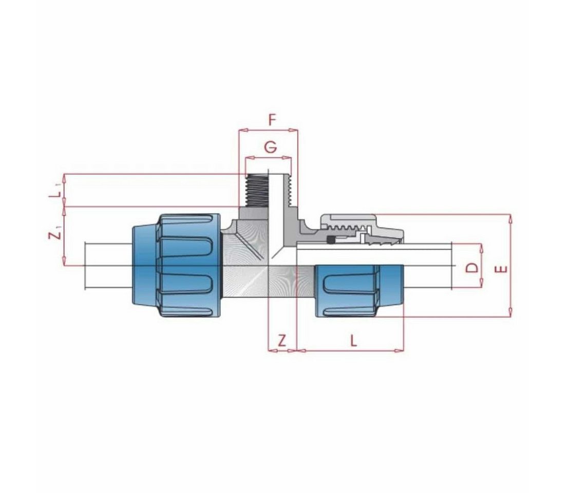 Cepex T-Stück PP PE Rohr Verschraubung T-Stück 20 x 3/4" AG x 20 von Cepex