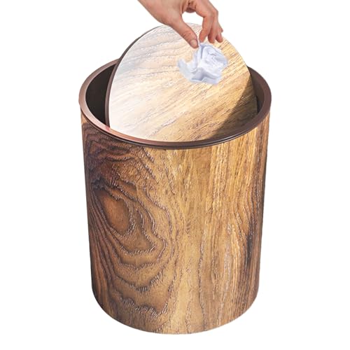 Ceprznvey Retro Mülleimer Mit Schwingdeckel - Holzoptik Küchenabfalleimer Papierkorb,Retro Design Mülleimer Für Bad Wohnzimmer Büros Studentenzimmer Garage/Werkstatt von Ceprznvey