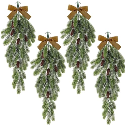 Ceprznvey Weihnachtsgirlande – Treppengirlanden in Tropfenform, Weihnachtskranz, Dekoration, Ornament mit Schleife für Haustür, Treppe, Fenster, Ceprznvey Weihnachtsgirlande – Treppengirlanden in Tropfenform, Weihnachtskranz, Dekoration, Ornament mit Schleife für Haustür, Treppe, Fenster, von Ceprznvey