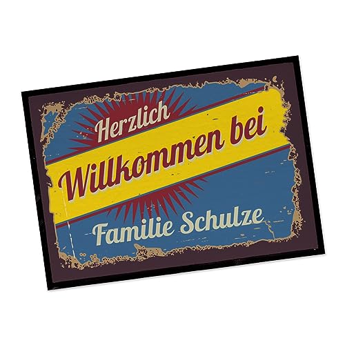 Cera & Toys® Waschbare Fußmatte mit Namen - Reklameschild Retro 70 cm x 50 cm (B/H) von Cera & Toys