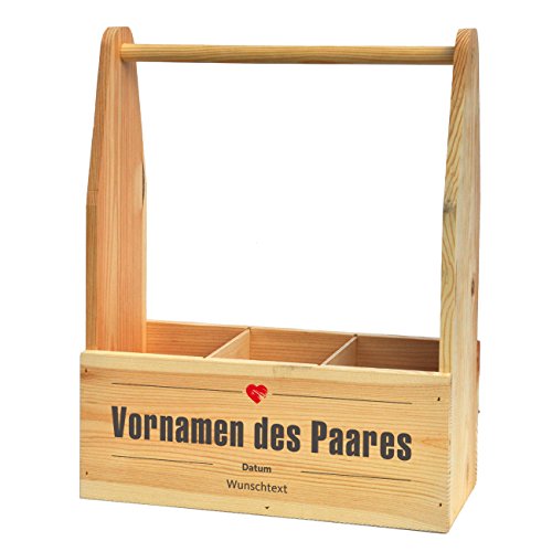 Cera & Toys® Flaschenhalter zur Hochzeit mit Aufdruck der Namen und Glückwunschtext (Herz) von Cera & Toys