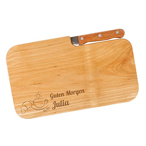 Cera & Toys® Frühstücksbrett aus Holz mit Messer und gratis Gravur des Namens - Guten Morgen von Cera & Toys