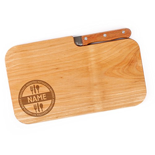 Cera & Toys® Frühstücksbrett aus Holz mit Messer und gratis Gravur des Namens - Mahlzeiten von Cera & Toys