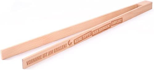 Cera & Toys® Grillzange mit Gratis Gravur des Namens - verschiedene Motive - aus 100% Naturholz Keine Tips! Bier bringen! Abflug! von Cera & Toys