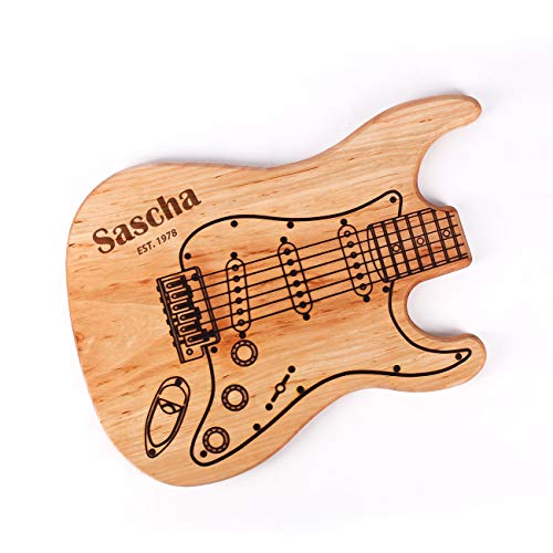 Cera & Toys® Großes Schneidebrett Gitarre aus Holz mit Gravur des Namens + Geburtsjahr von Cera & Toys