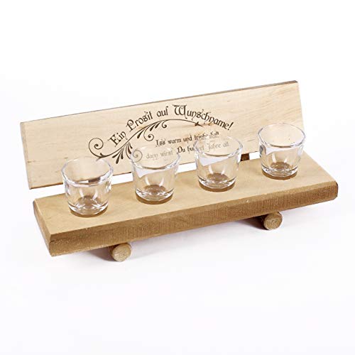 Cera & Toys® Holzbank mit 4 Schnapsgläsern und Namensgravur/Motivwahl EIN Prosit auf ... von Cera & Toys