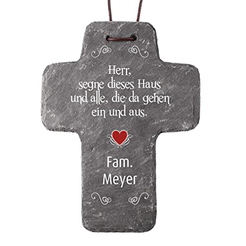 Cera & Toys® Kreuz aus Naturschiefer - Haussegen - mit Druck des Namens von Cera & Toys