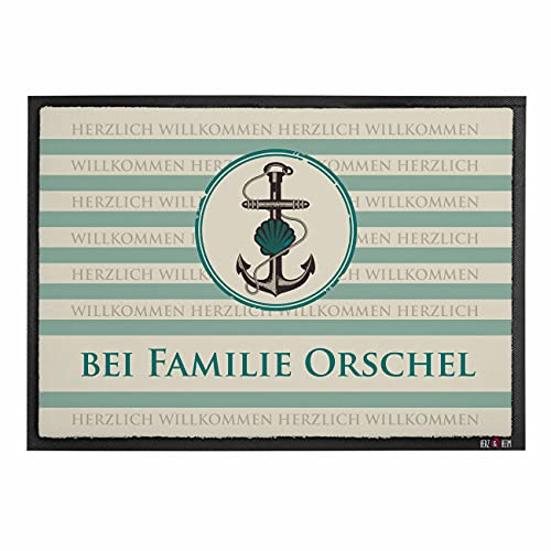 Cera & Toys® Maritime Fußmatte mit Anker und Ihrem Wunschtext 50 cm x 70 cm (B/L) von Cera & Toys