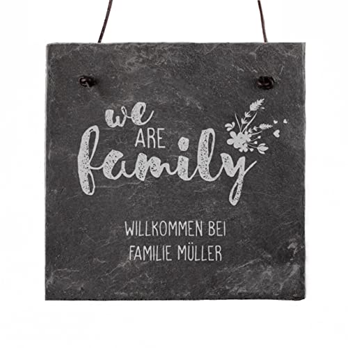 Cera & Toys® Schiefer Türschild - we are family - mit Gravur Ihres Wunschtextes in 2 Zeilen von Cera & Toys