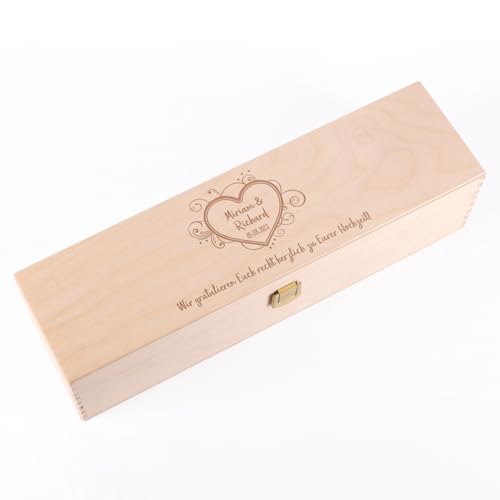 Cera & Toys® Weinbox aus Holz mit gratis Gravur der Namen Datum + Text - Hochzeit graviertes Herz von Cera & Toys