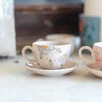 Espressotasse - Blumenkaffeetasse, Handgemachte Kaffeetasse, Keramiktasse, Espressotassen-Set von CeraBien
