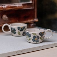 Espressotasse Mit Blumendekor, Espressotassen-Set Aus Keramik, Handgemachte Geschenkidee von CeraBien