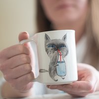 Handgefertigte Keramik-Katzentasse - Entzückende Kätzchen-Trinkmilch Einzigartiges Geschenk Katzenliebhaber-Kaffeetasse von CeraBien