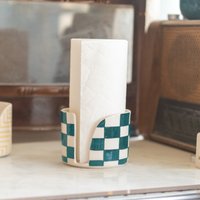 Handgefertigter Keramikpapierhandtuchhalter - Karomuster, Küchendekor, Dekorativer Und Funktionaler Handtuchspender, Stilvolles Tischzubehör von CeraBien
