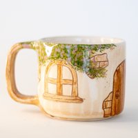 Haus Kaffeetasse | Vintage Dekorierte Große Handgemachte Kaffeekeramik von CeraBien