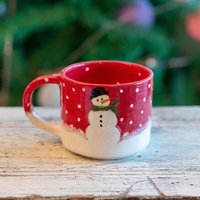 Schneemann-Weihnachtstasse, Handgefertigte Keramik-Kaffeetasse, Neujahrs-Kaffeetasse von CeraBien