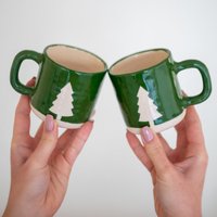 Weihnachts-Kaffeetasse - Handgemachtes Tassen-Set, Keramik-Tasse, Wald-Thema von CeraBien