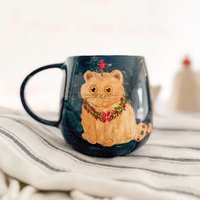 Weihnachtskaffeetasse, Süße Katzenkaffeetasse, Handgemachte Keramiktasse, Weihnachtsgeschenk von CeraBien